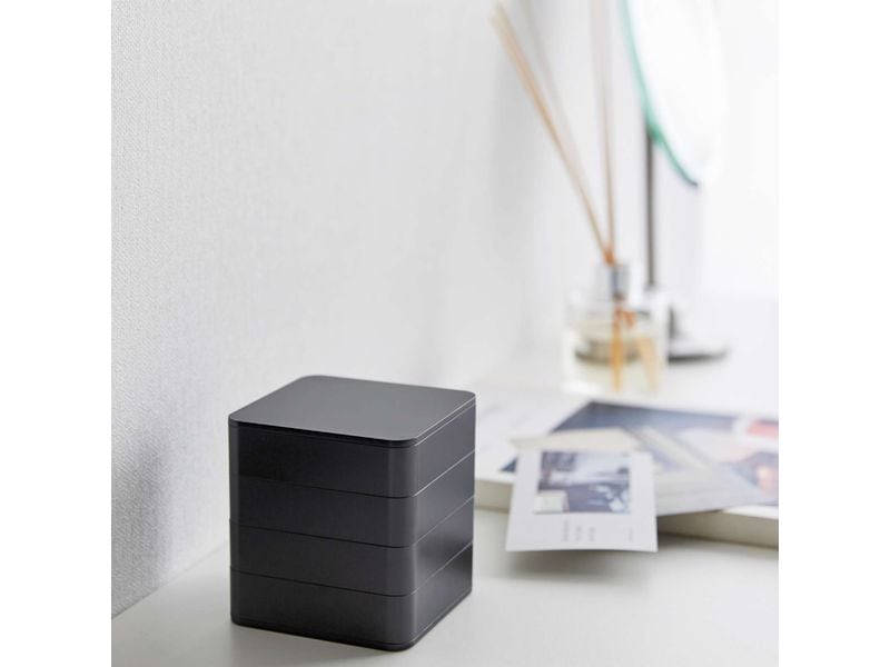 Yamazaki Schmuckschatulle Tower Schwarz 4-stöckige quadratische Schmuckdose