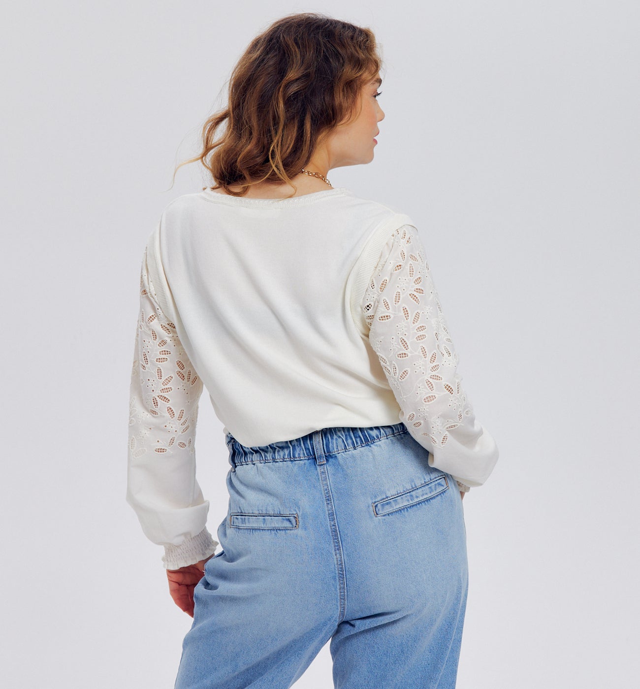 Pull à effet superposé Femme - Ecru