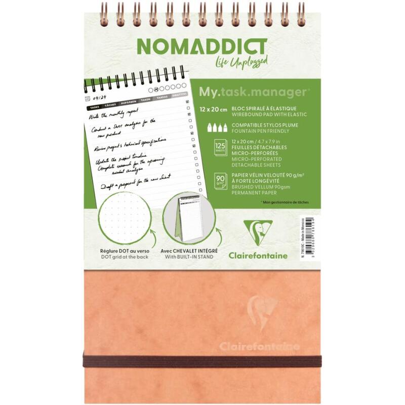 My.task.manager Age Bag bloc de bureau reliure intégrale en-tête 12x20 cm 250 pages détachables réglure DOT au verso - Tabac