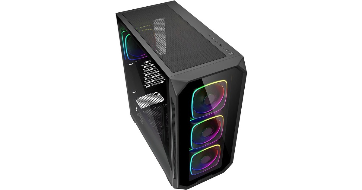SharkoonAK5G RGB midi tower behuizing  (Zwart | 2x USB-A | 1x USB-C | RGB | Tempered Glass)