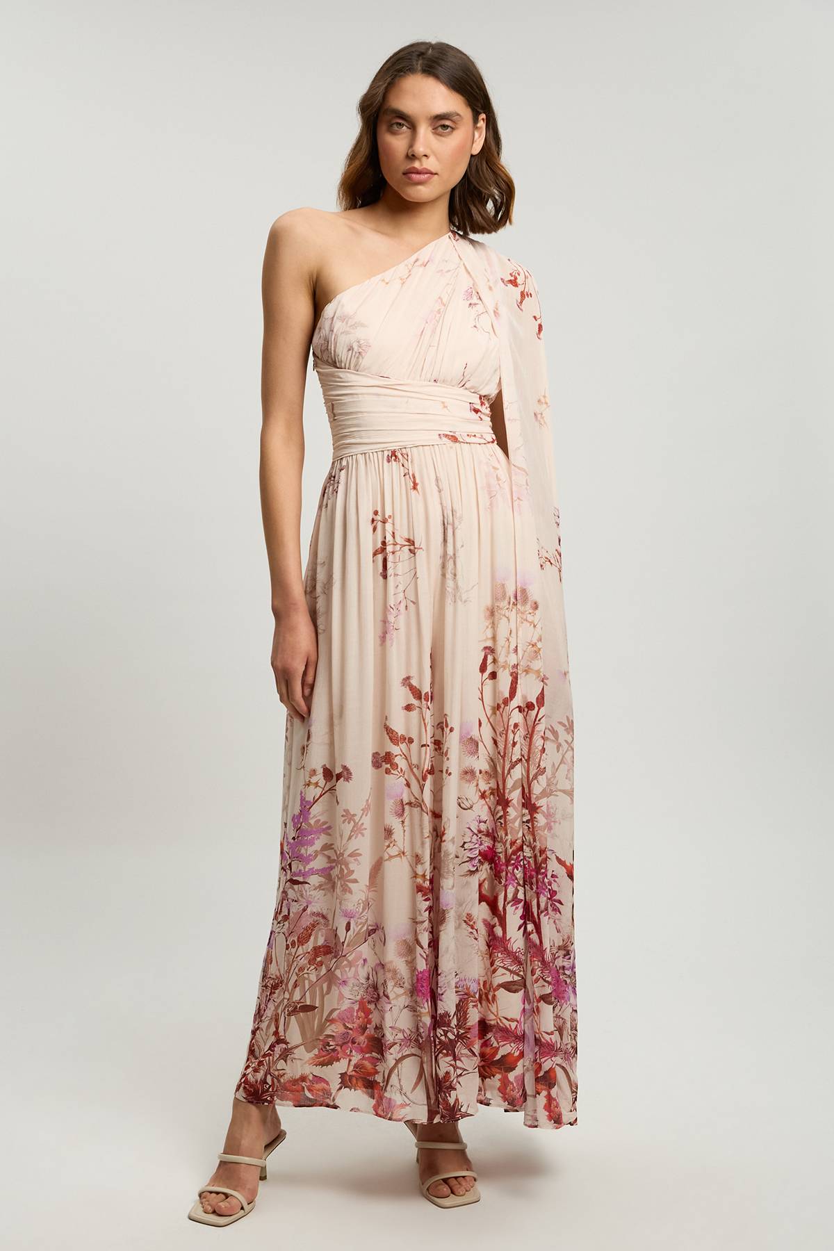 KarenMillen Robe Longue Asymétrique En Georgette Froissée À Imprimé Floral