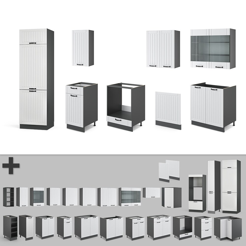 Vicco Küche Fame-Line 300 cm Küchenzeile Landhaus Küchenblock Einbau Anthrazit