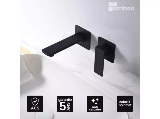 Robinet Mitigeur de Lavabo anti-calcaire Encastré Noir Mat IMEX FIYI GLF016/NG