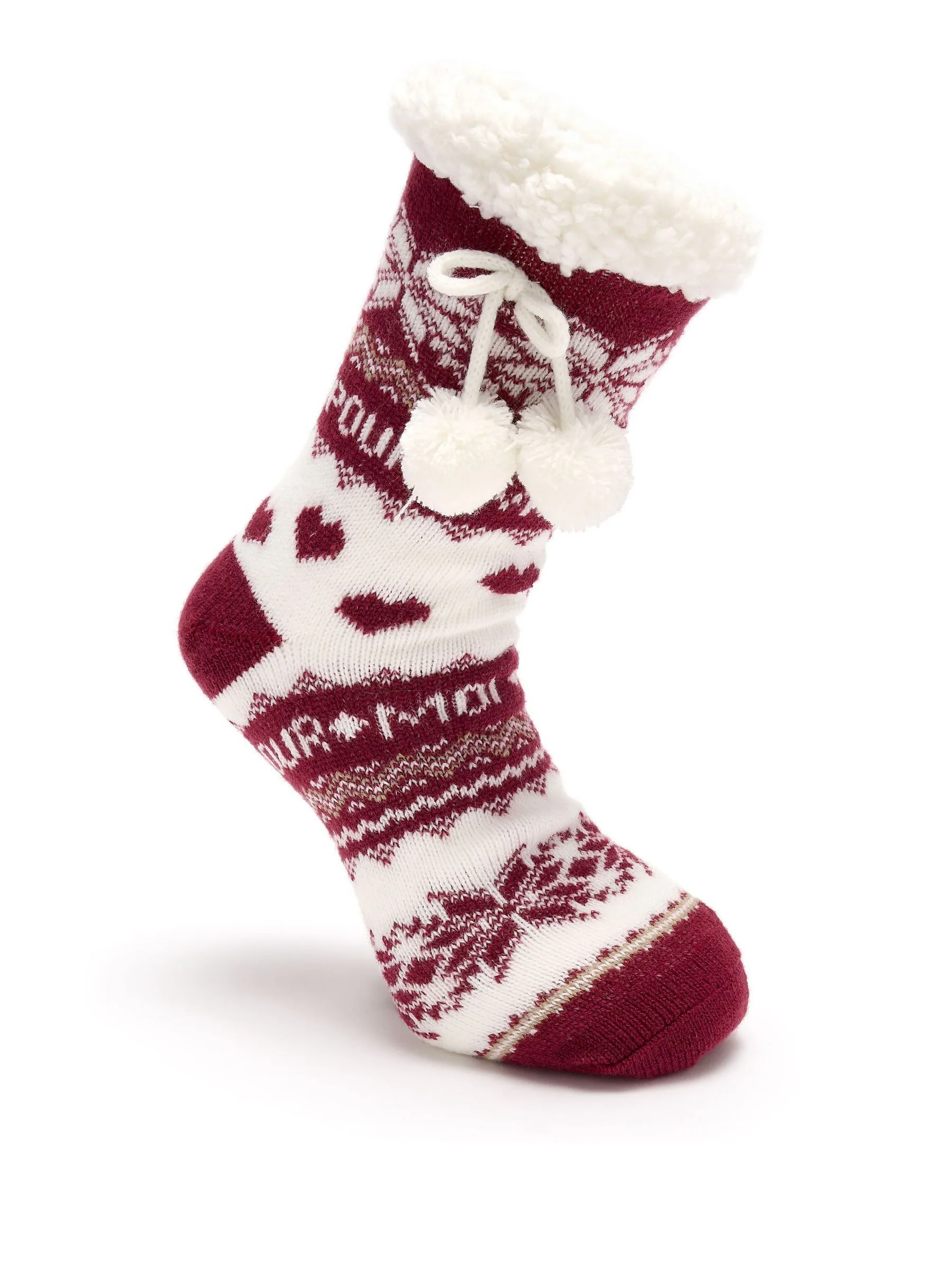 Rood - Pour Moi - Comfortabele gebreide pantoffelsok met kabelpatroon