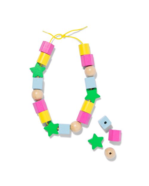 Seau de perles en bois avec ficelle - 70 pièces