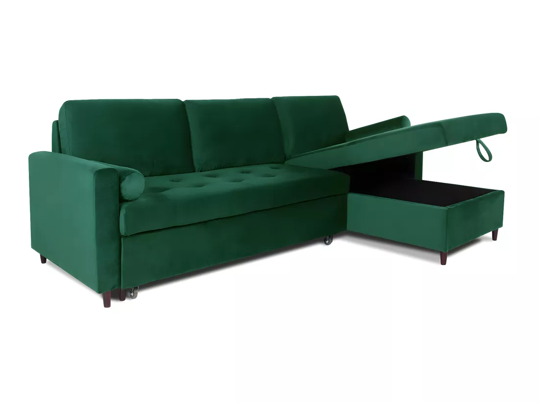 Canapé d'angle convertible réversible Claudio en velours vert
