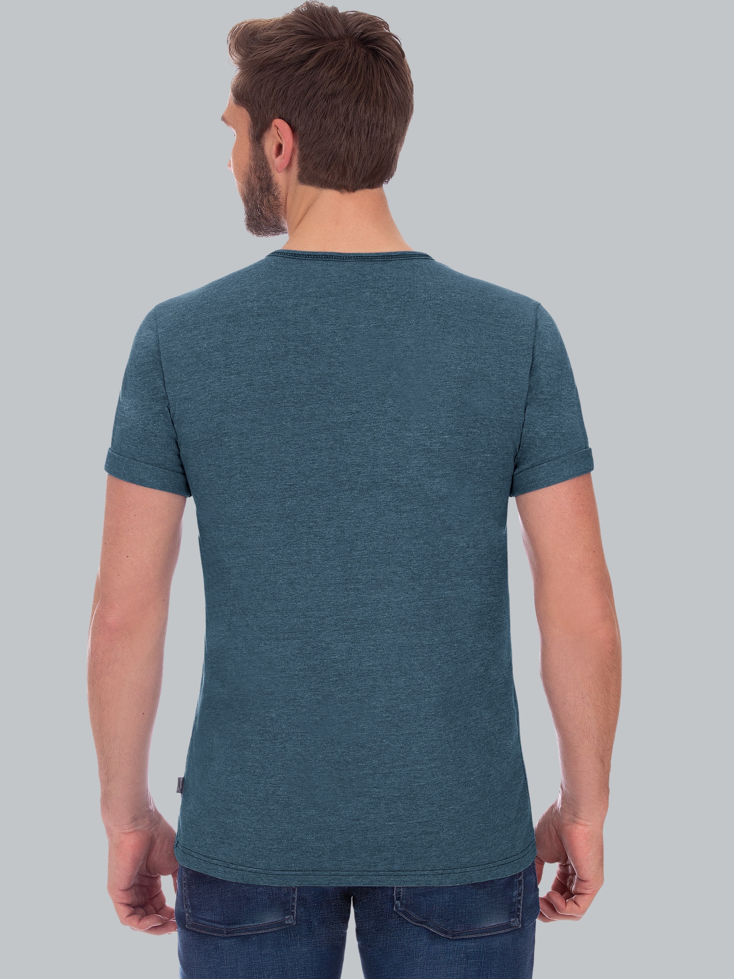 T-Shirt mit Knopfleiste DELUXE Baumwolle Jeans-melange