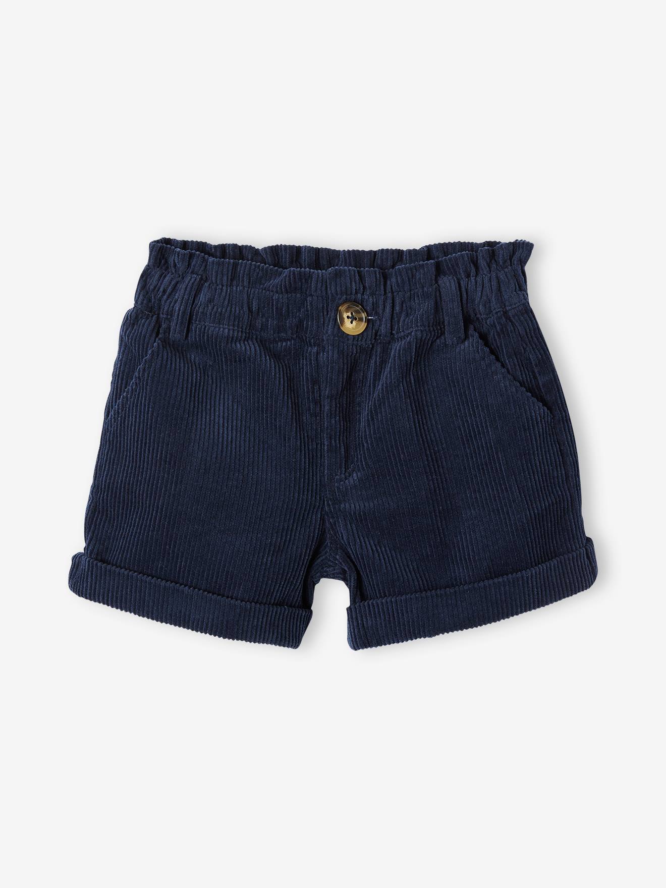 Calça curta de veludo cotelê, estilo paperbag, marrom médio, lisa.