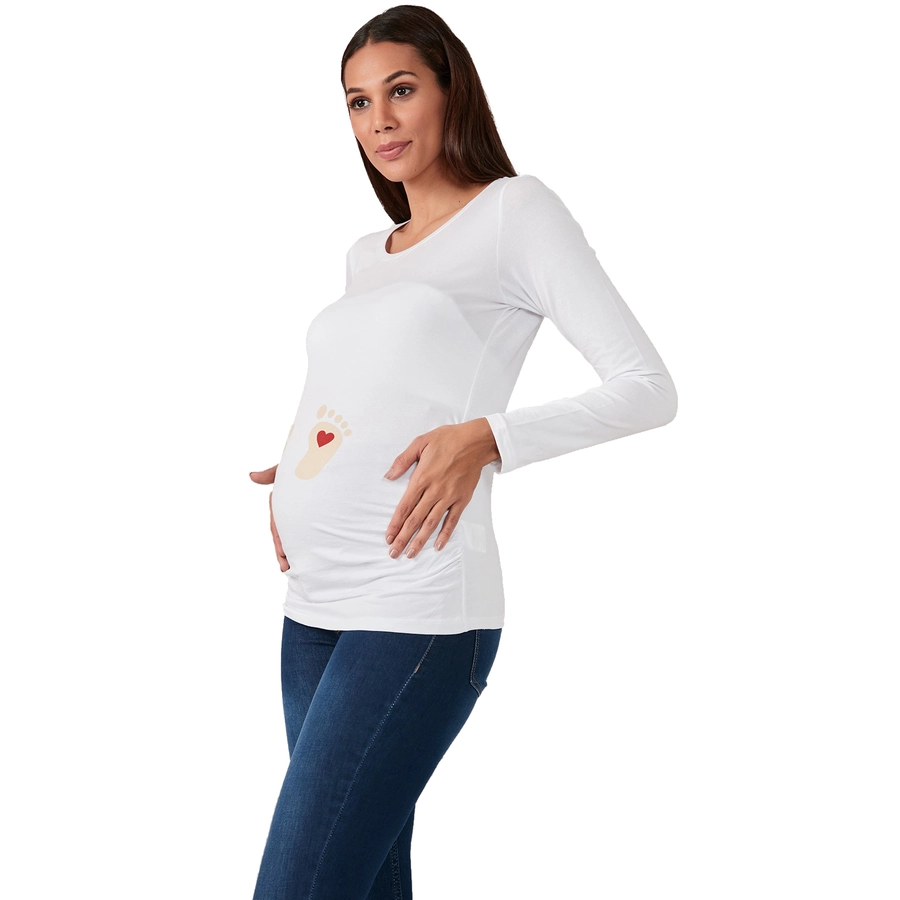 M.M.C. Umstandslangarmshirt Baby Füße mit Motiv Weiß