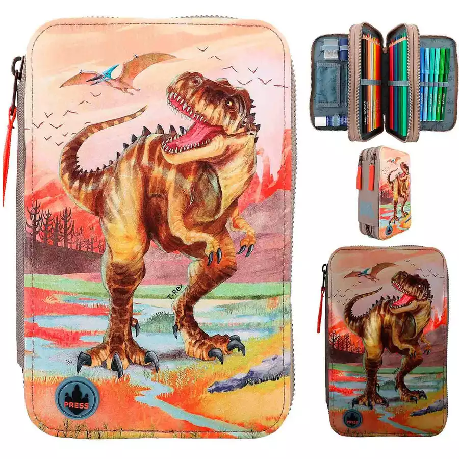 Depesche 3-Fach Federtasche LED Dino World 20 x 13 cm khaki