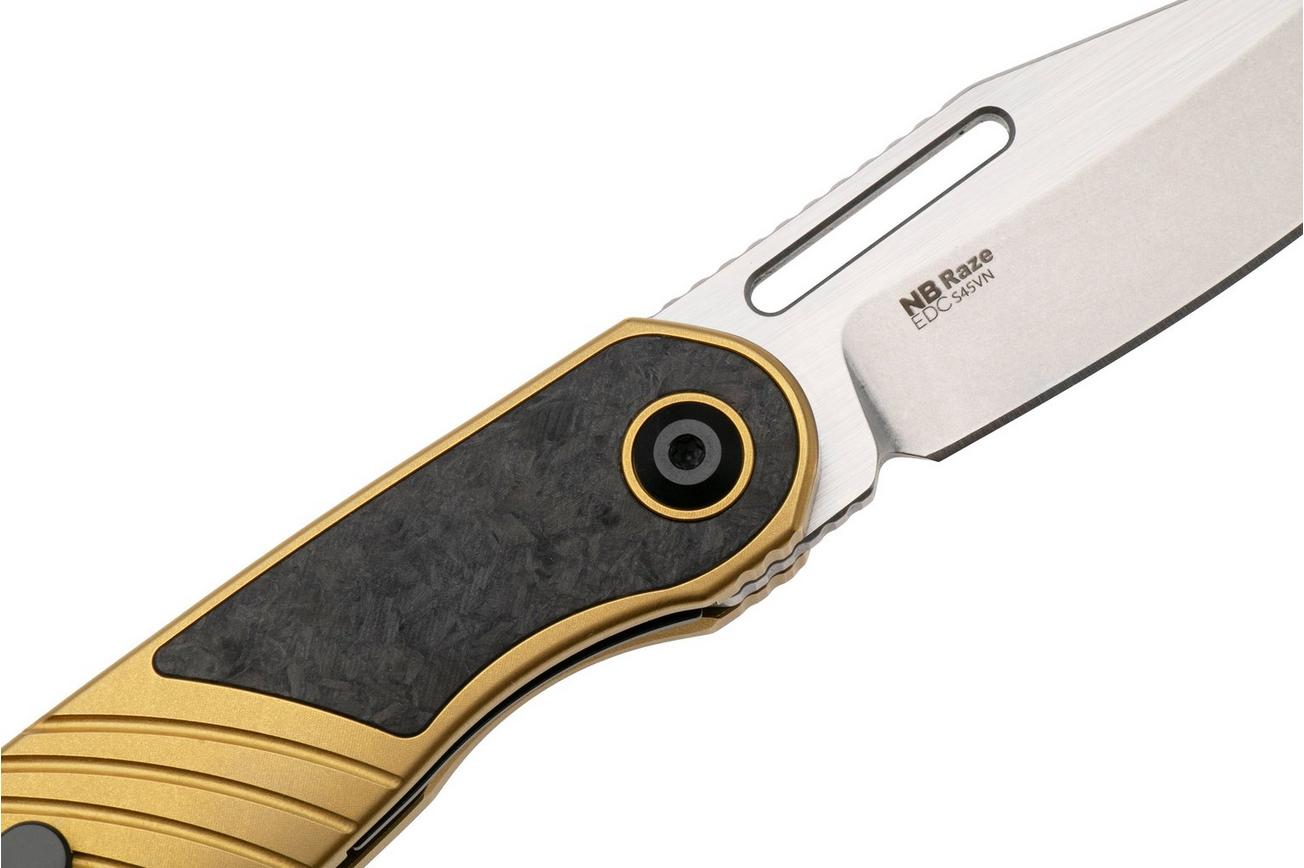 Kizer Raze KI3720A3 Two Tone S45VN, Gold Titanium Carbonfiber Inlay, zakmes, Mark Perez design