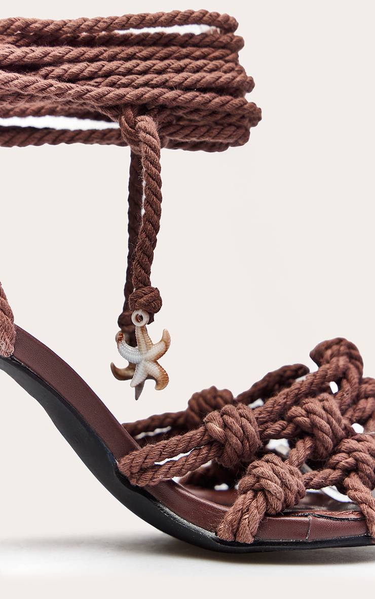 Chocolat Sandales À Talons Tressées En Corde