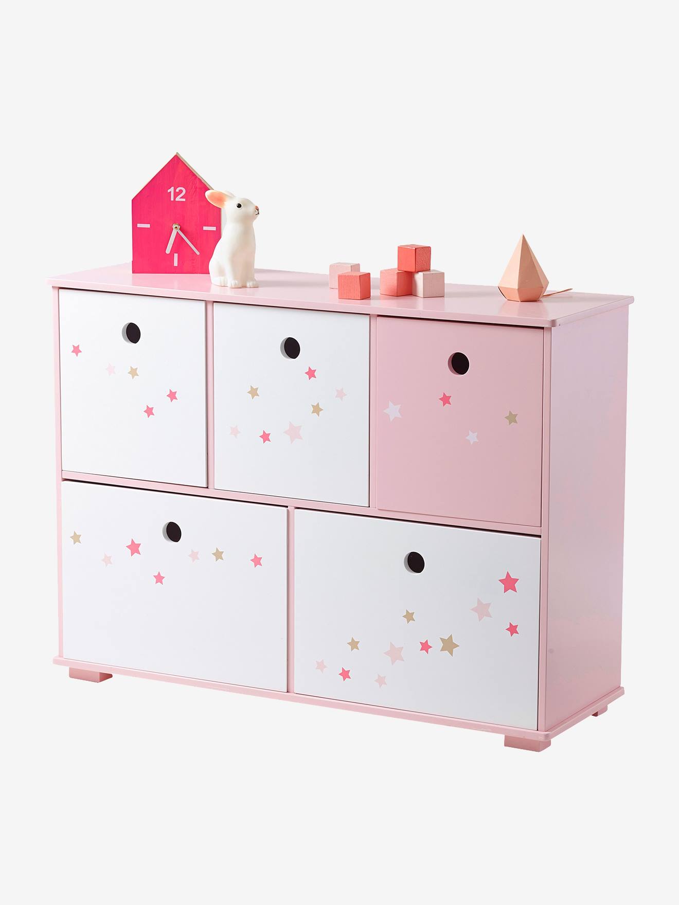 Unidade de armazenamento com 5 caixas Fabulous Stories rosa estrelas