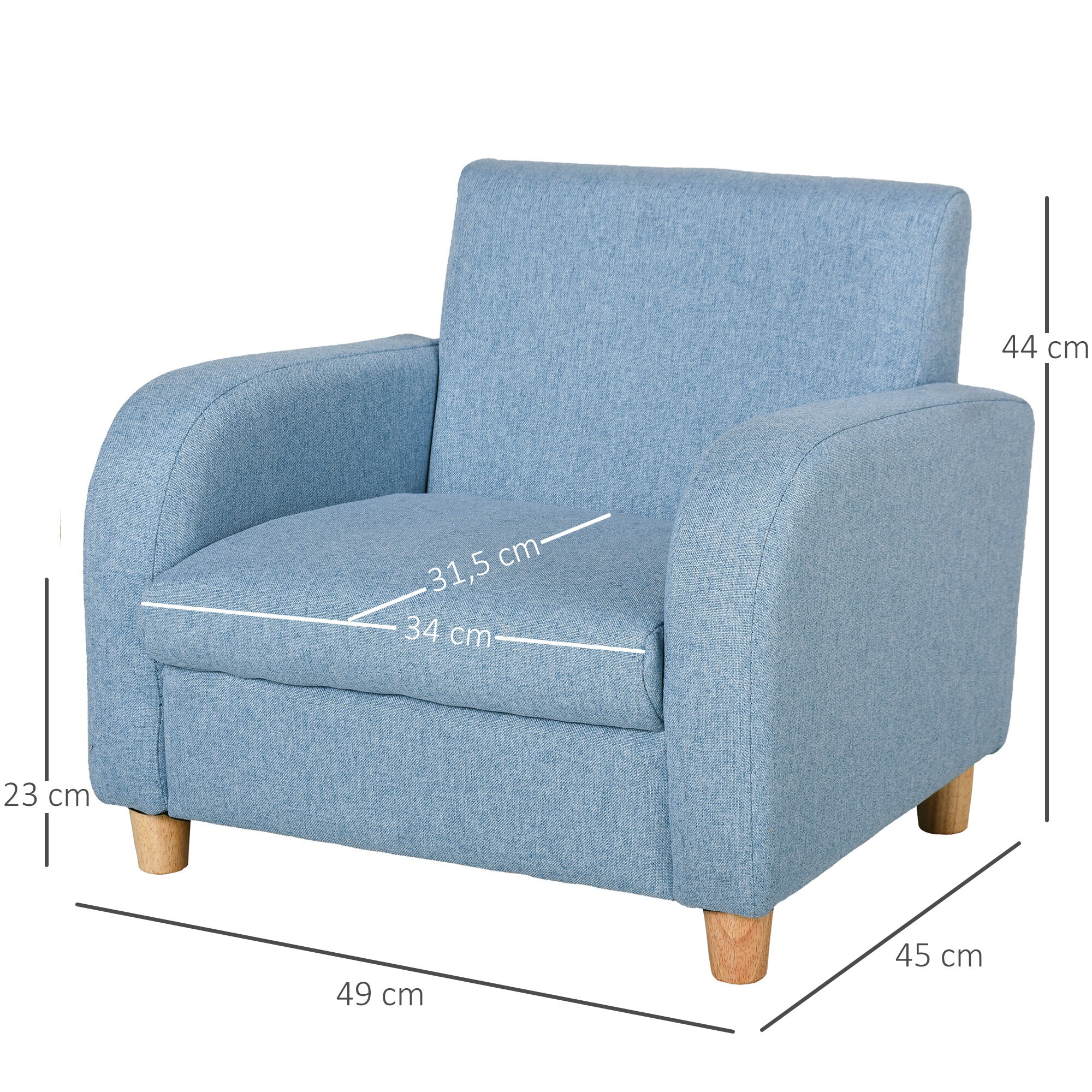 HOMCOM Kindersessel mit Holzfüßen blau 49L x 45B x 44,5H cm