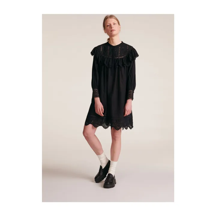 BELLEPIECE Robe Anita Voile Brodée | Noir