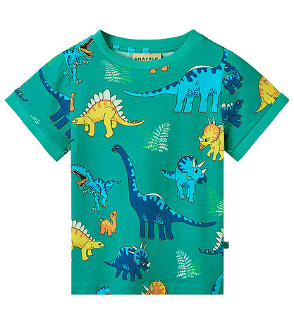 Småfolk T-Shirt - Teal m. Dinosaurier
