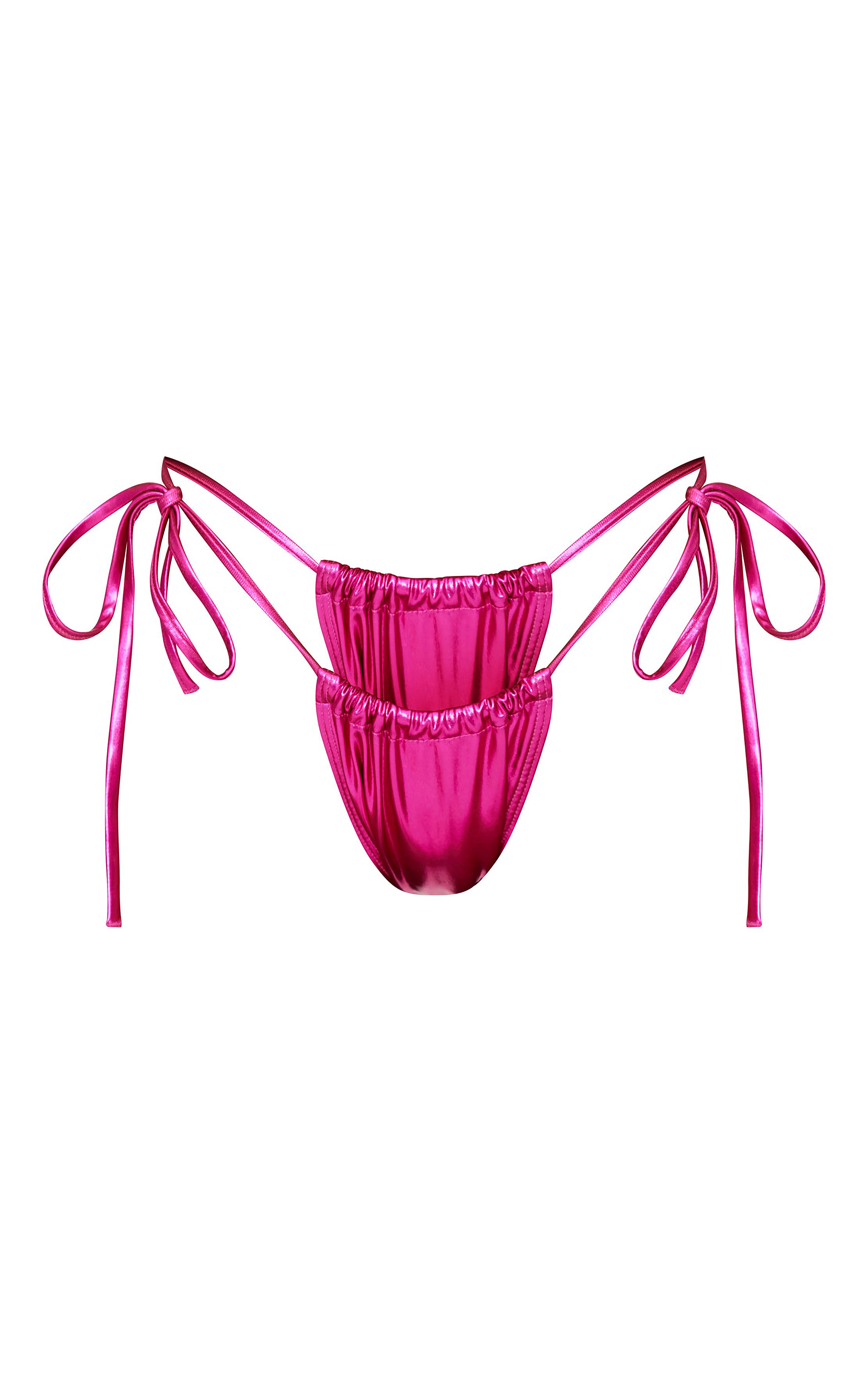 Rose Vif Bas De Bikini Métallisé À Nouettes Latérales
