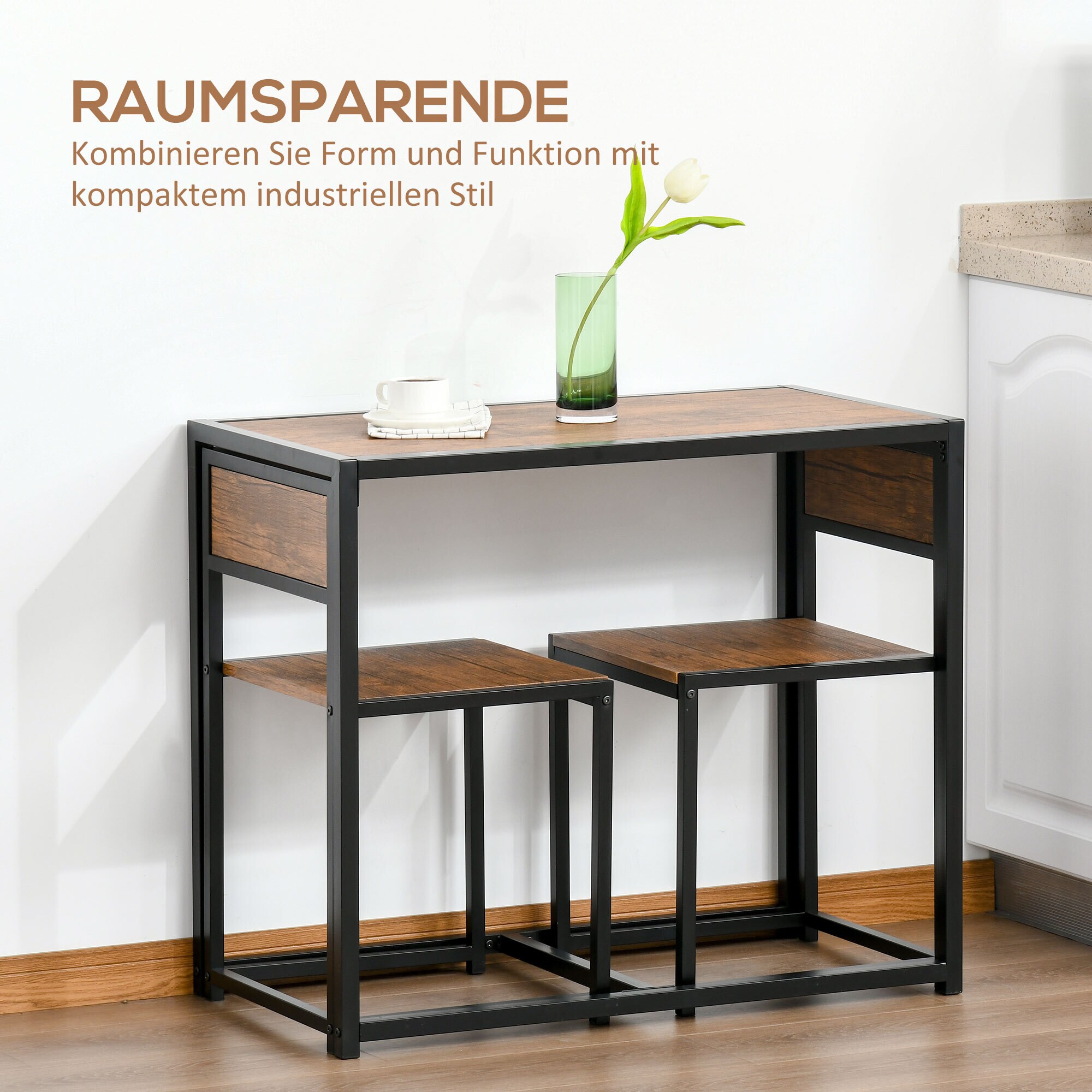 HOMCOM Essgruppe mit 2 Stühlen schwarz, natur 90L x 47B x 76H cm