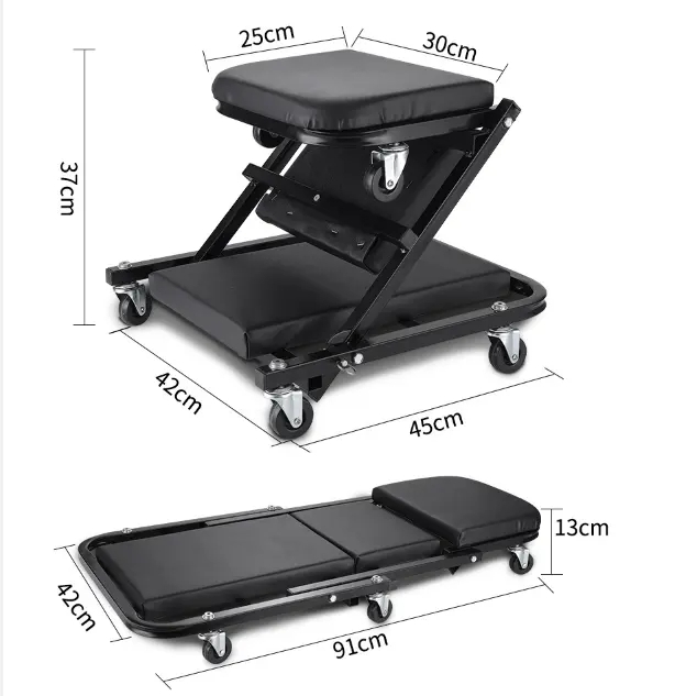(91x42cm) 2in1 Auto Reparatur Roll Liege Faltbarer Rollsitz - Schwarz