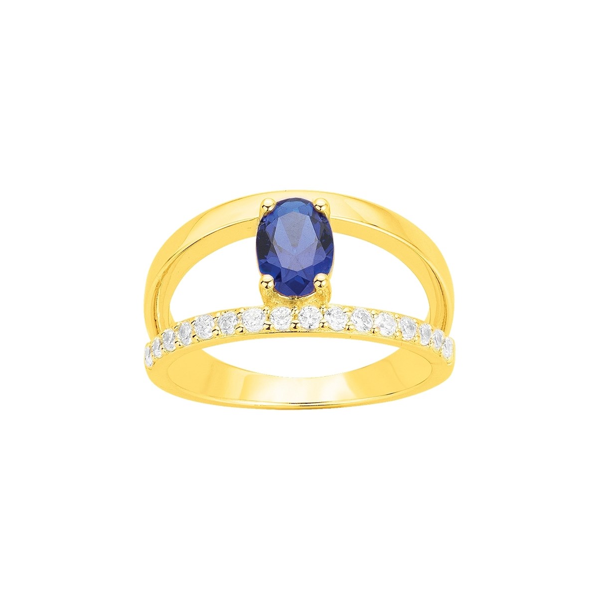 Bague en Plaqué Or avec spinelle bleu saphir
