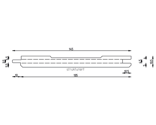 Afgeschuind profiel sparrenhout structuur rood/wit 13,5x145x2500 mm