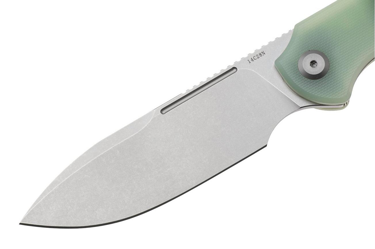 Eutektik Binary BIN-JSW-L Stonewashed 14C28N, Jade G10, linkshandig zakmes