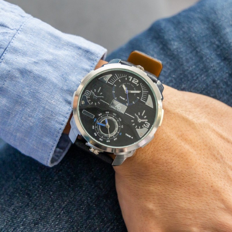 Coffret montre Homme CHTIME bracelet Cuir Noir