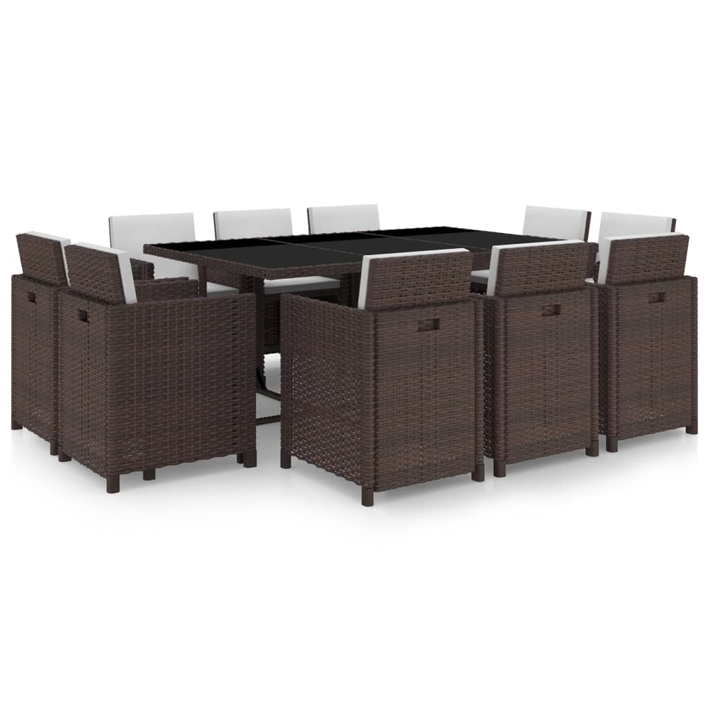 Salon de jardin meuble d'extérieur ensemble de mobilier 11 pièces avec coussins résine tressée marron