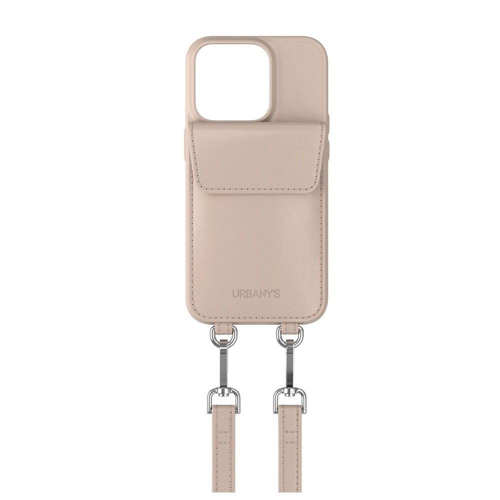 (150cm) iPhone 15 Pro Max Necklace Leder Hülle mit Kartenfach   abnehmbare Handykette  (PNP-BEB-I15PM) - Beach Beauty (Beige)