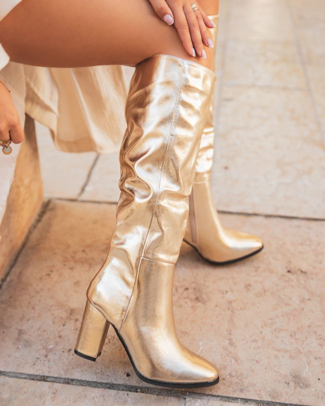 Bottes femme dorées à talon - Elya