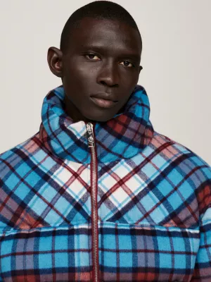 Jaqueta puffer oversized xadrez tartan unissex estilo Nova York