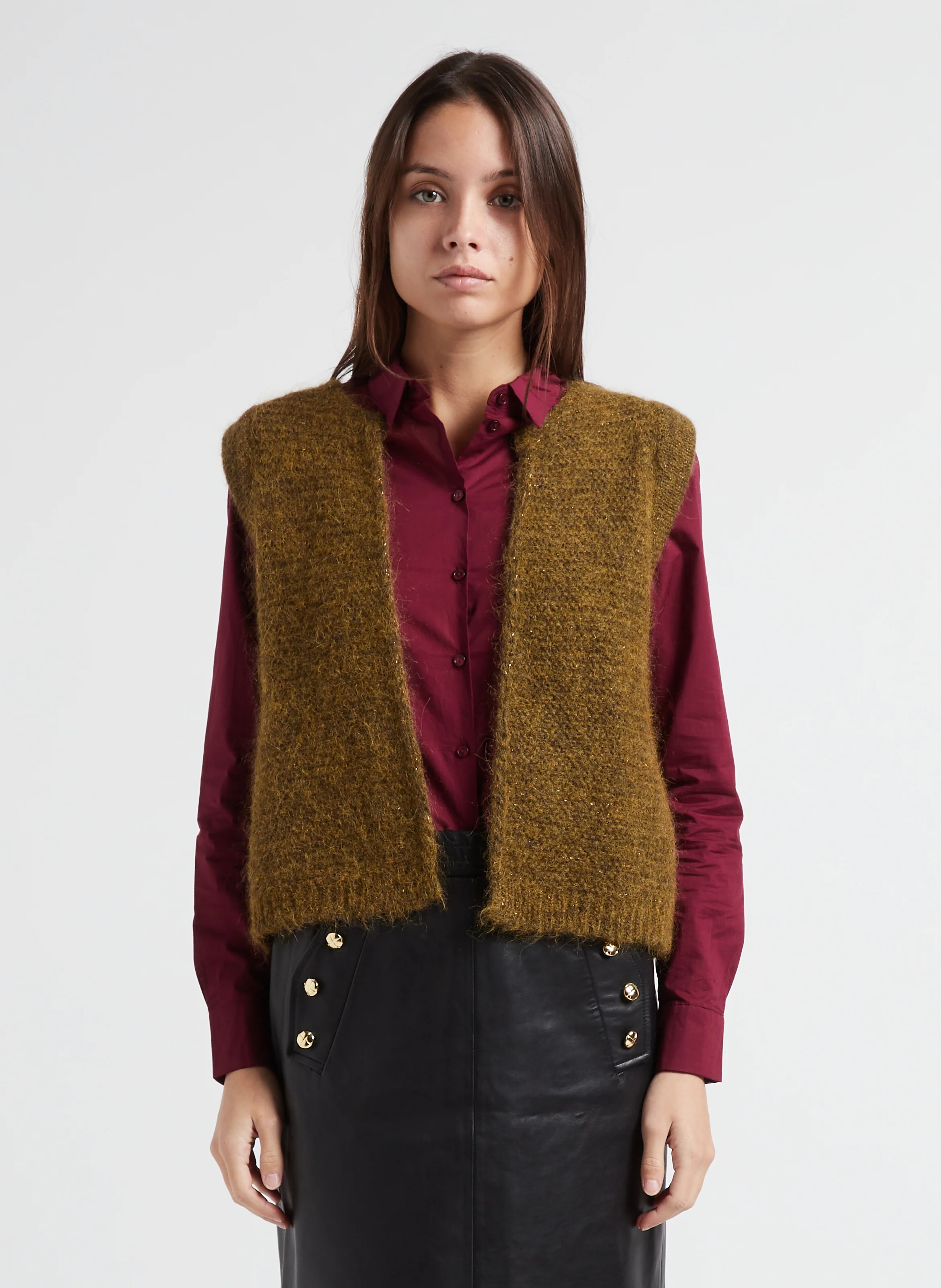 GOTANAX - Gilet col rond droit en maille | Vert