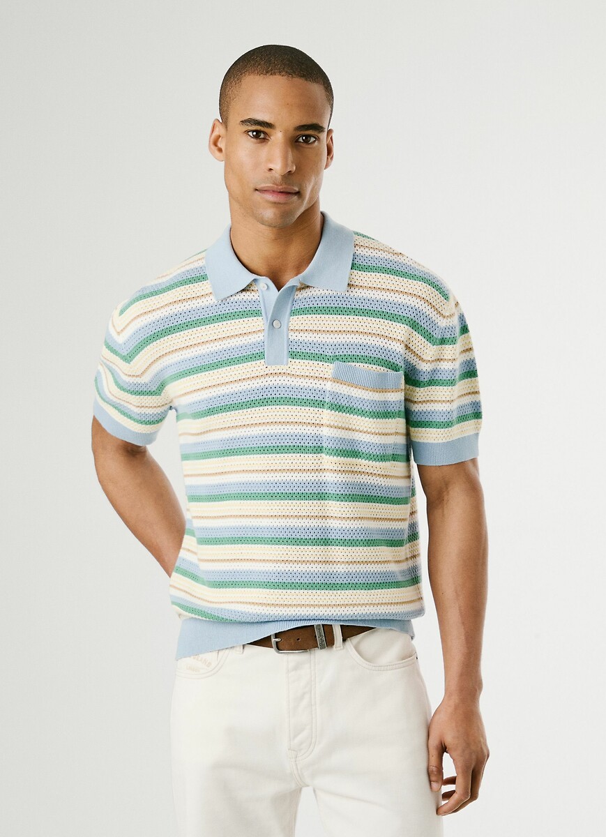 PEPE JEANS<br>Camisa polo de crochê com listras