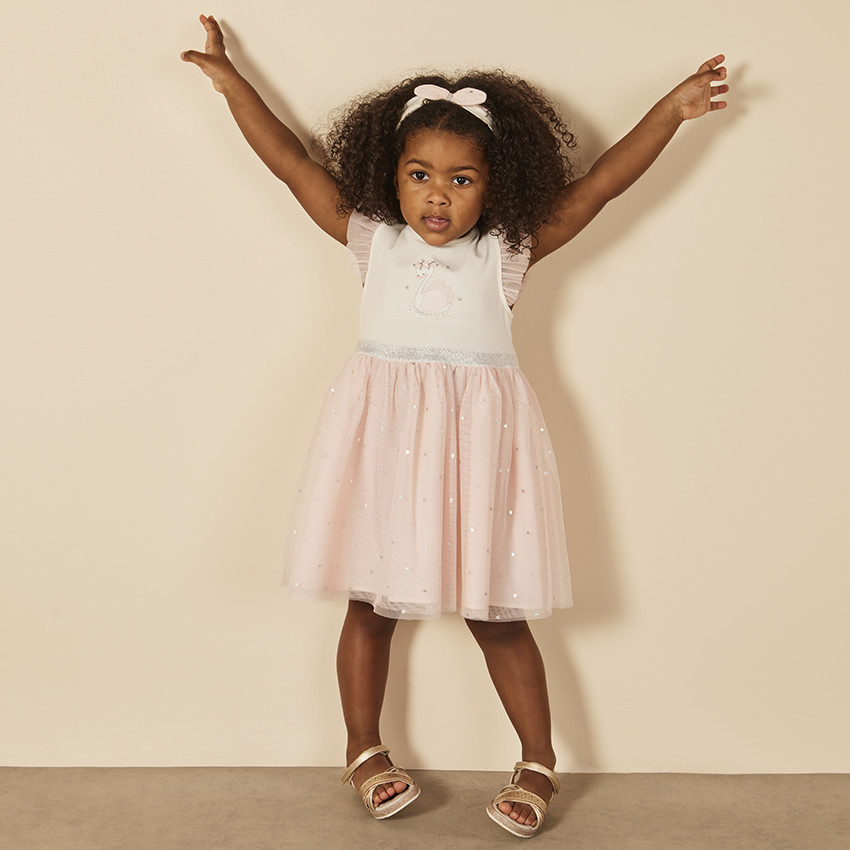 Ensemble 2 pièces robe bi-matière + bandeau pour bébé fille