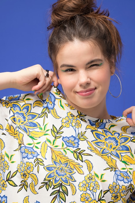 T-Shirt, oversized, Flowerprint, Rundhals, Halbarm