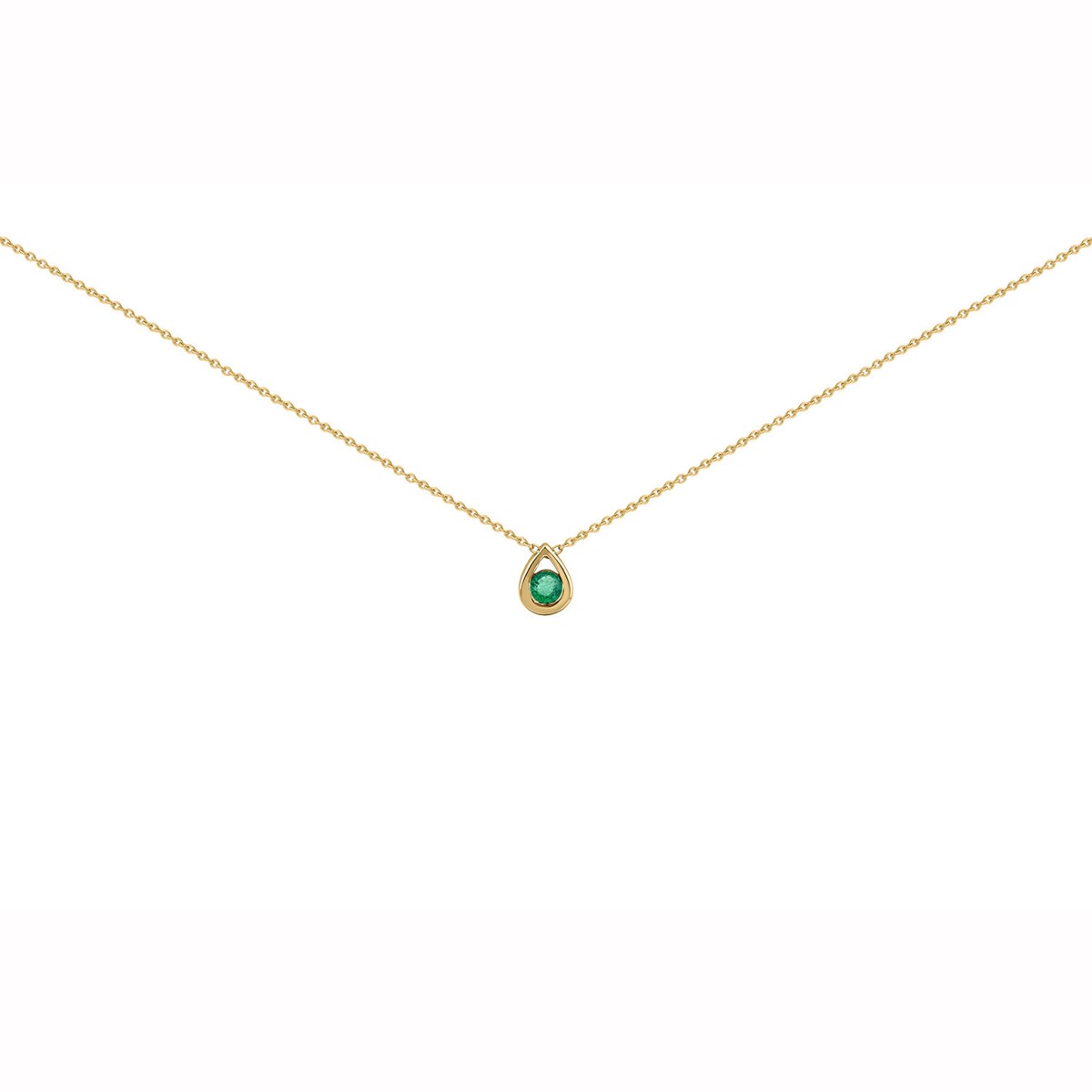 Collier Brillaxis forme goutte et émeraudeor jaune 18k
