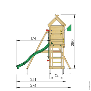 Speeltoestel Jungle Gym Resort grenen geïmpregneerd met glijbaan donker groen en 2-schommel module
