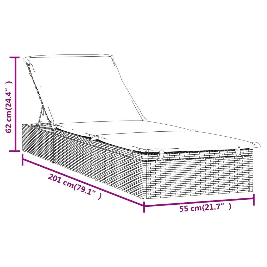 Transats chaise longue 2 pièces avec table gris résine tressée