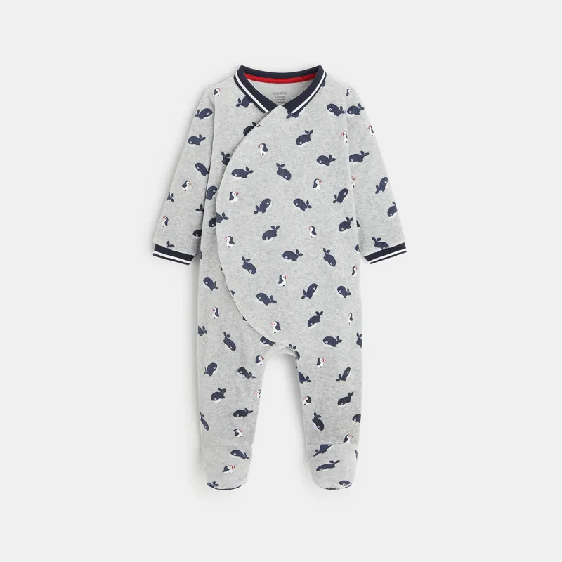 Dors-bien velours baleines et pingouins gris bébé garçon Gris ou noir