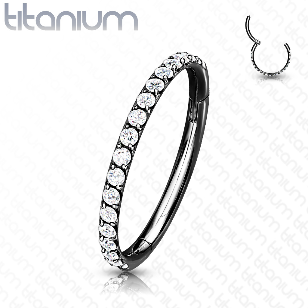 (8mm / 1mm)  Tragus / Helix G23 Titan Ohr Piercing Klickverschluss Strass Ring - Schwarz
