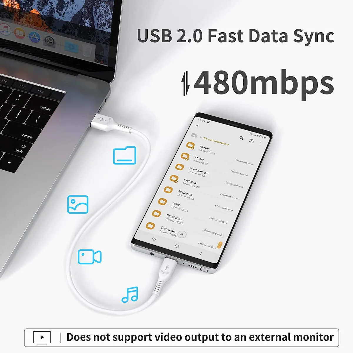 NÖRDIC 50 cm USB 2.0 USB-C til C-kabel 2,4 A 480 Mbps 12 W
