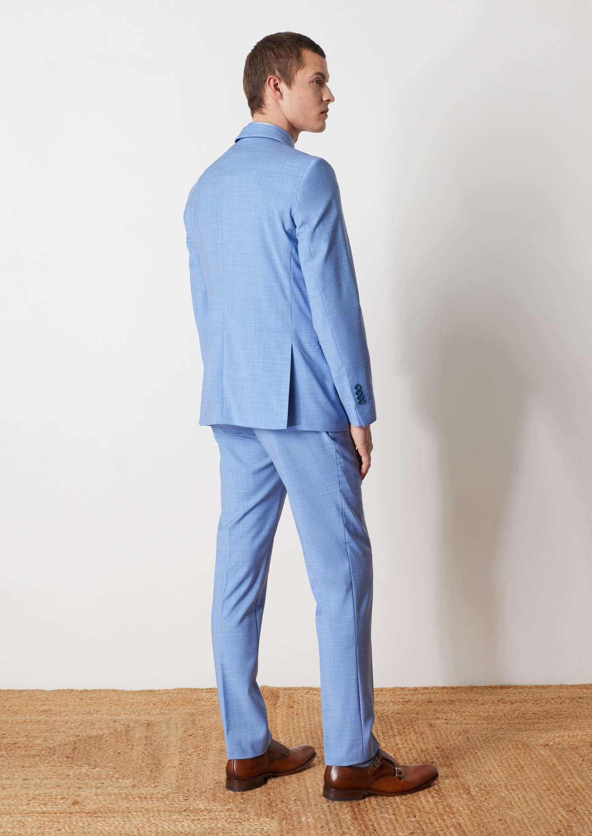 Costume 2 pièces Regular en laine unie bleu azur