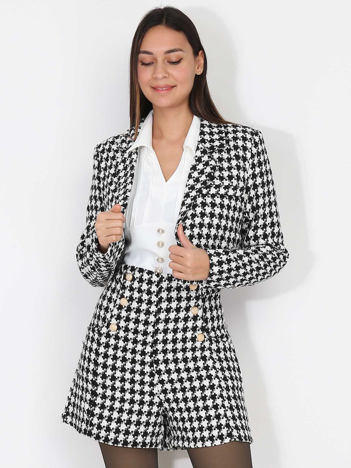 Blazer court en tweed- Noir et Blanc