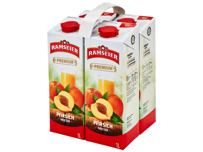 Ramseier Säfte Premium 100% Pfirsich Nektar 4 x 1 l Pfirsich Nektar mild im Geschmack und edel in der Konsistenz