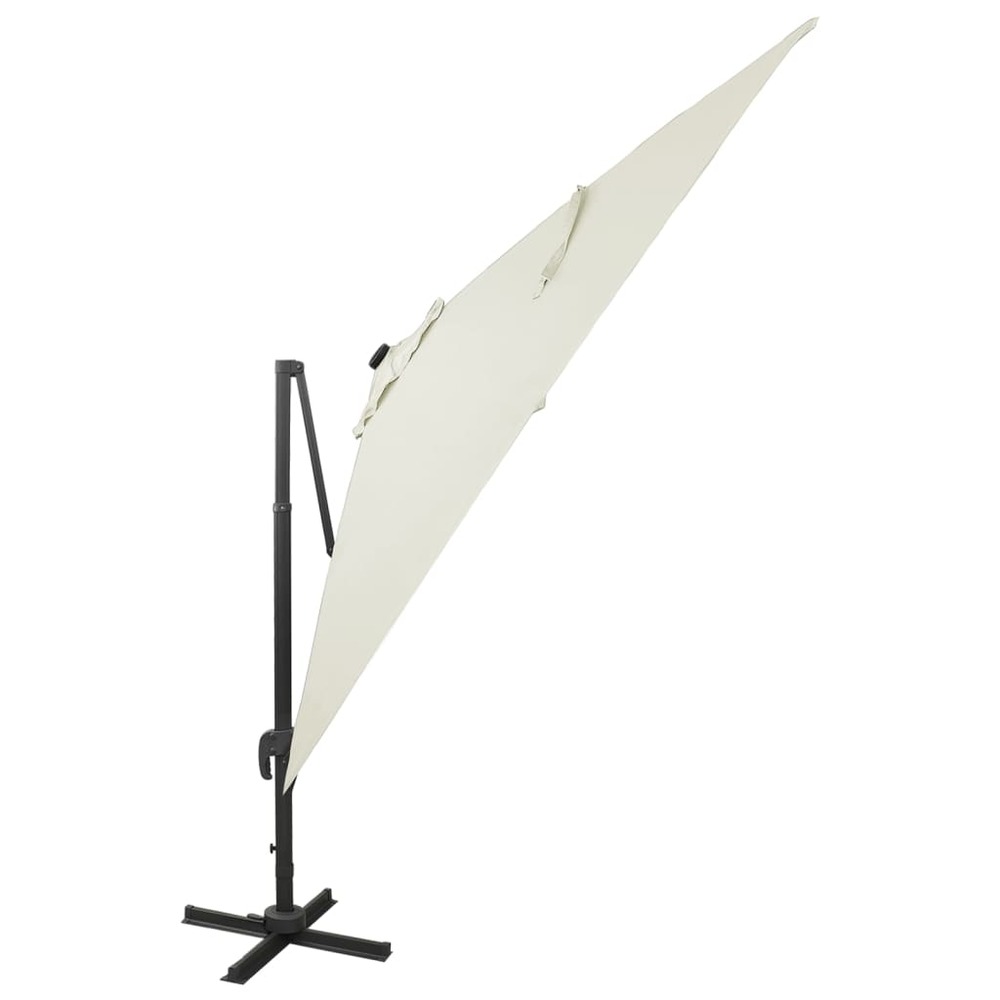 Parasol meuble de jardin déporté avec mât et lumières led 300 cm sable