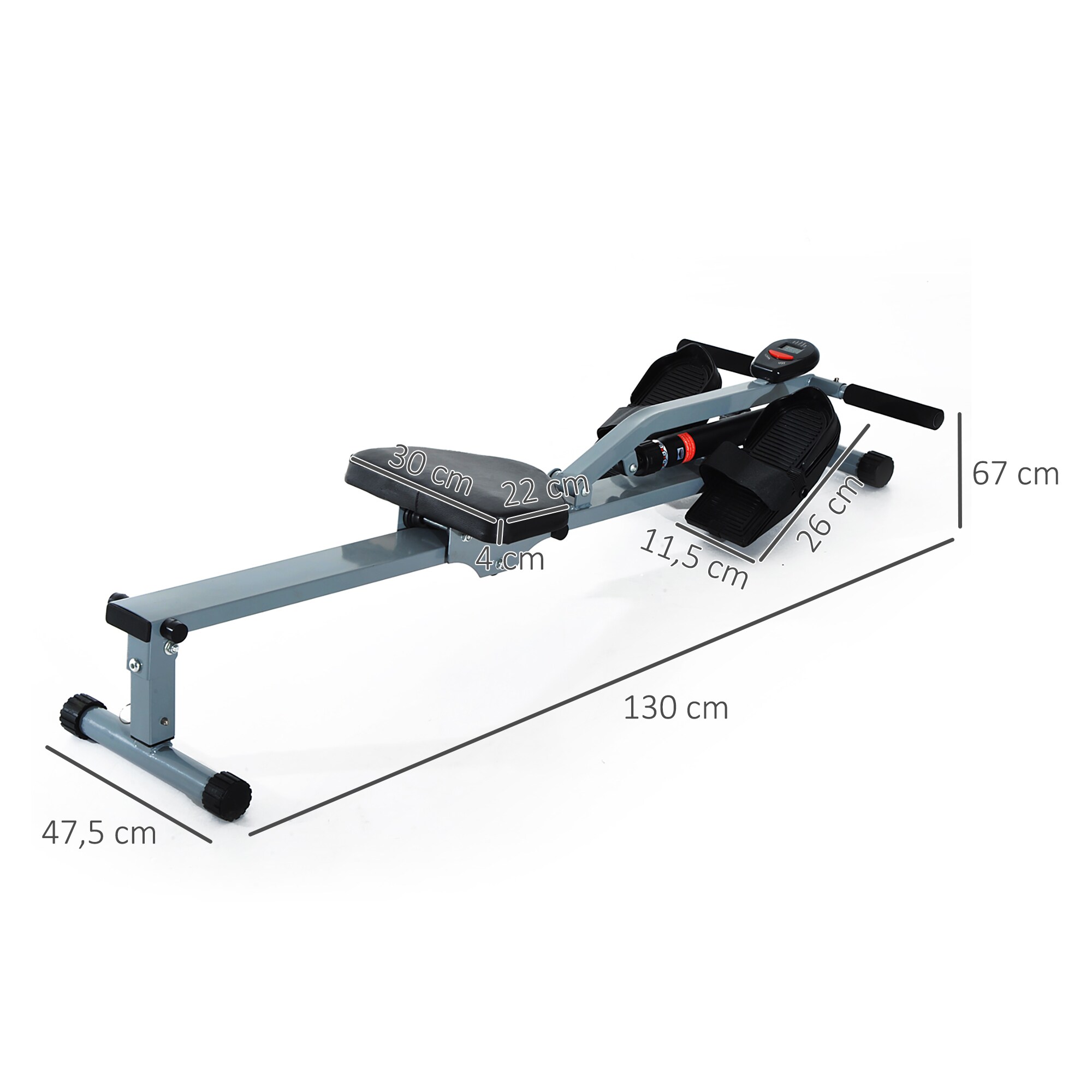 HOMCOM Ruderzugmaschine mit LCD Display grau, schwarz 130 x 67,5 x 67 cm (LxBxH)