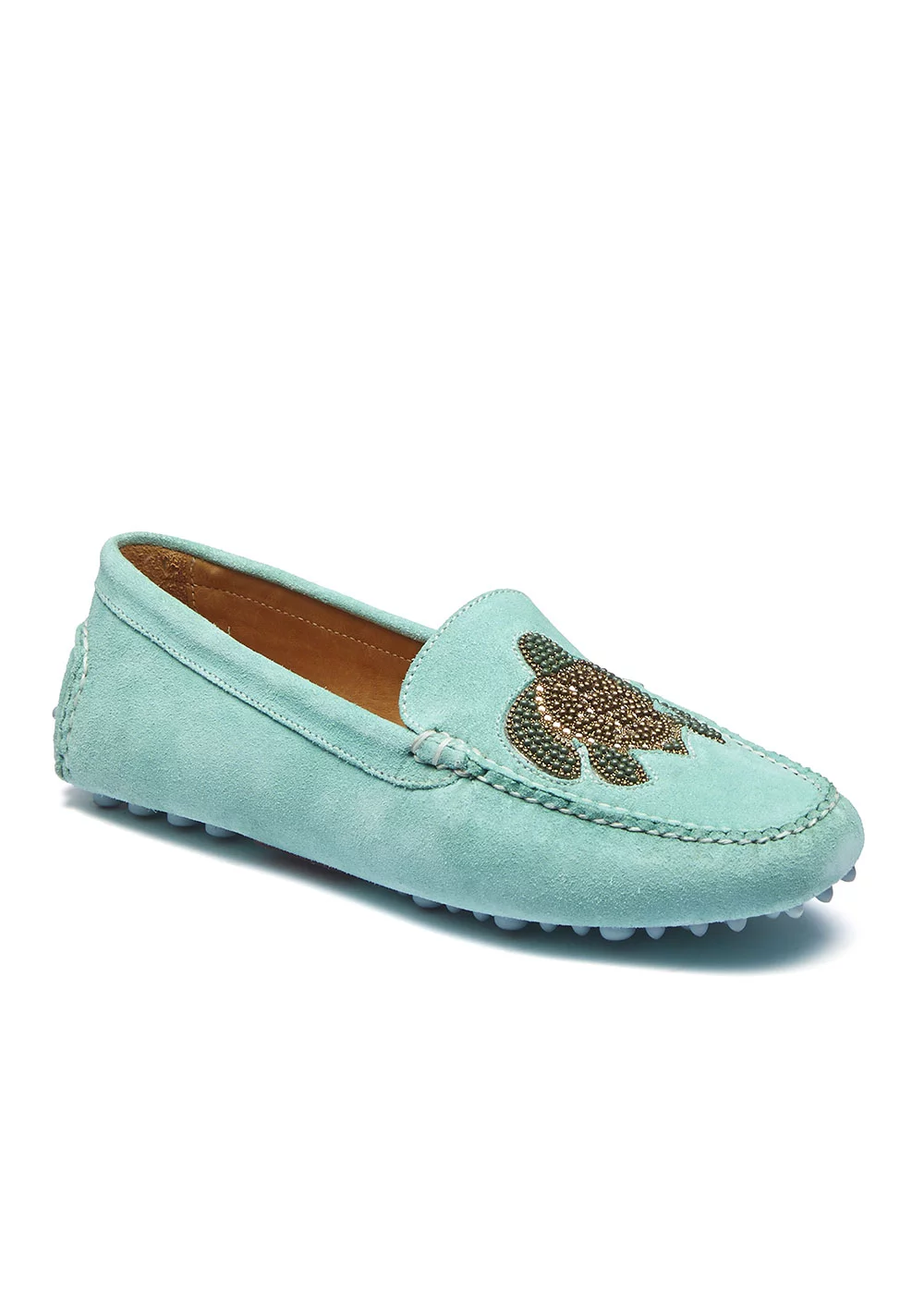 MOCASSIN FANCY DRIVER TURTLE VELOURS MENTHE