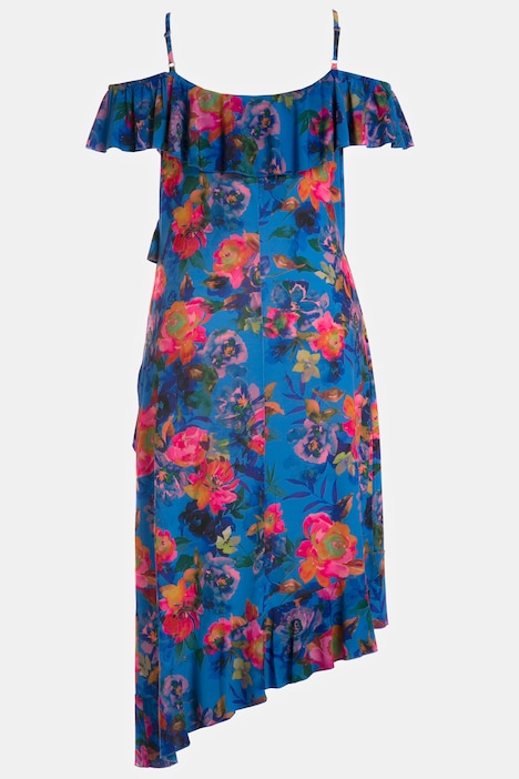 Midikleid, Off Shoulder, Blüten Print, Rüschen