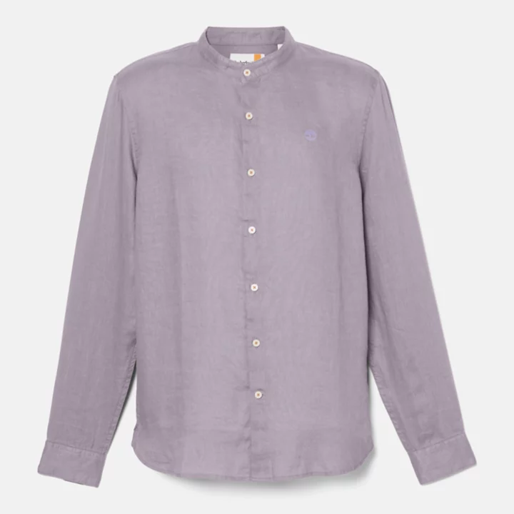 Chemise en lin Mill Brook à col Mao pour homme en violet