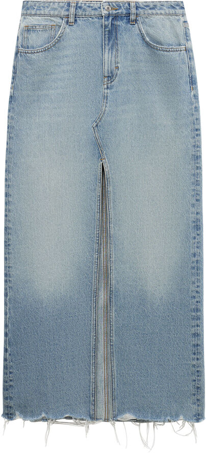 MANGO Denim skirt with frayed hem Open blue